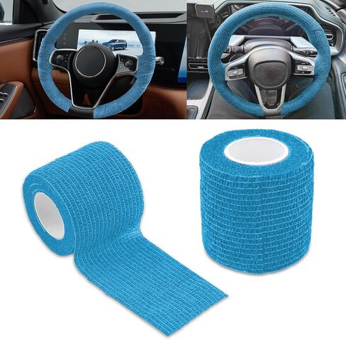 2PCS Car Steering Wheel Cover Wrap Tape, Non-Slip Sweat-Absorbent Steering Wheel Protective Strap Bandage, Breathable Vehicle Interior Accessories, Universal for Car Truck SUV (14.76Ft/Red) in Saudi Arabia