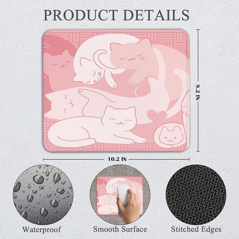 Pink Cat Mouse Pad - Cute Pink Cat Office Supplies Desk Decor, Square Waterproof Non-Slip Rubber Base Kawaii Anime Mousepad for Computers Office Accessories 7.9x9.5 Inch in Kuwait
