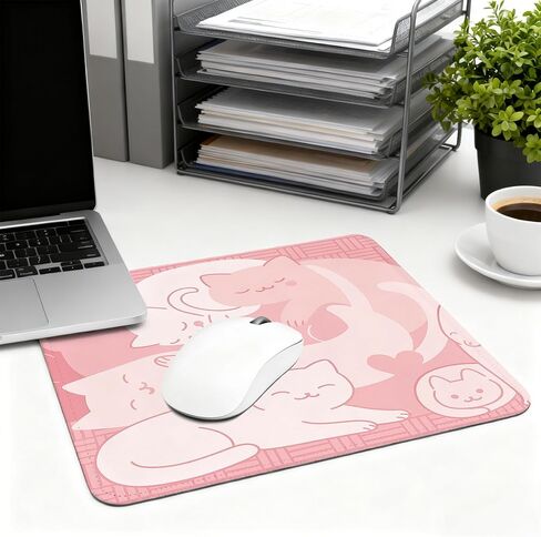 Pink Cat Mouse Pad - Cute Pink Cat Office Supplies Desk Decor, Square Waterproof Non-Slip Rubber Base Kawaii Anime Mousepad for Computers Office Accessories 7.9x9.5 Inch in Kuwait