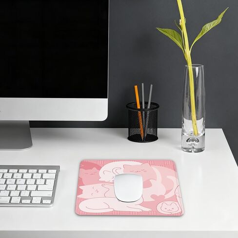 Pink Cat Mouse Pad - Cute Pink Cat Office Supplies Desk Decor, Square Waterproof Non-Slip Rubber Base Kawaii Anime Mousepad for Computers Office Accessories 7.9x9.5 Inch in Kuwait