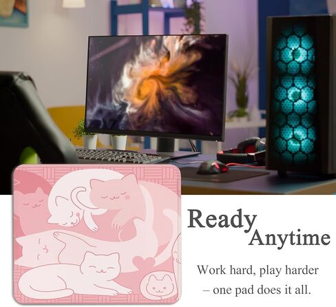 Pink Cat Mouse Pad - Cute Pink Cat Office Supplies Desk Decor, Square Waterproof Non-Slip Rubber Base Kawaii Anime Mousepad for Computers Office Accessories 7.9x9.5 Inch in Kuwait