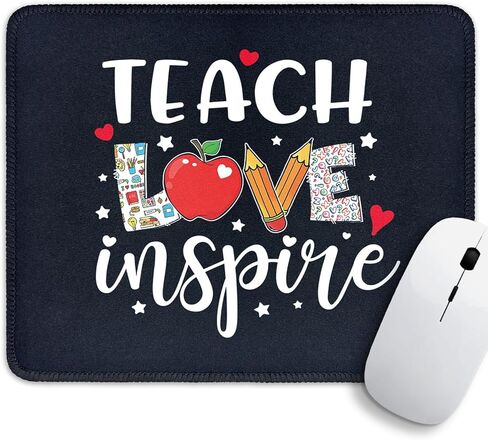 لوحة ماوس Teach Love Inspire Funny Teacher Square غير قابلة للانزلاق مقاومة للماء بحافة مخيطة، لأجهزة الكمبيوتر اللاسلكية والمكاتب والمنزل، هدية تقدير المعلم، هدايا تقدير التقاعد للمعلم in Kuwait