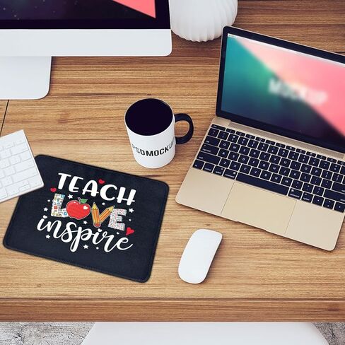 لوحة ماوس Teach Love Inspire Funny Teacher Square غير قابلة للانزلاق مقاومة للماء بحافة مخيطة، لأجهزة الكمبيوتر اللاسلكية والمكاتب والمنزل، هدية تقدير المعلم، هدايا تقدير التقاعد للمعلم in Kuwait