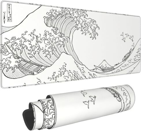Japanese Grey and White Great Wave Mouse Pad Large Gaming Mousepad, Long Big XL Desk Mats Full Desk Keyboard Mat Computer Pad Desk Matt with Stitched Edges Non-Slip Desktop Mat, 31.5 * 11.8 in in Saudi Arabia