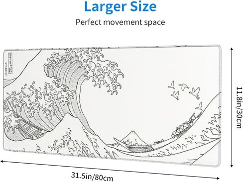 Japanese Grey and White Great Wave Mouse Pad Large Gaming Mousepad, Long Big XL Desk Mats Full Desk Keyboard Mat Computer Pad Desk Matt with Stitched Edges Non-Slip Desktop Mat, 31.5 * 11.8 in in Saudi Arabia