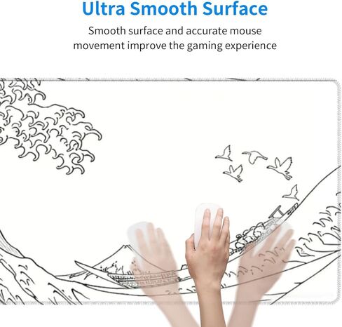 Japanese Grey and White Great Wave Mouse Pad Large Gaming Mousepad, Long Big XL Desk Mats Full Desk Keyboard Mat Computer Pad Desk Matt with Stitched Edges Non-Slip Desktop Mat, 31.5 * 11.8 in in Saudi Arabia