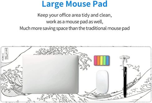 Japanese Grey and White Great Wave Mouse Pad Large Gaming Mousepad, Long Big XL Desk Mats Full Desk Keyboard Mat Computer Pad Desk Matt with Stitched Edges Non-Slip Desktop Mat, 31.5 * 11.8 in in Saudi Arabia
