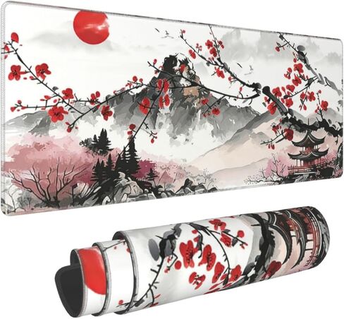 Japanese Grey and White Great Wave Mouse Pad Large Gaming Mousepad, Long Big XL Desk Mats Full Desk Keyboard Mat Computer Pad Desk Matt with Stitched Edges Non-Slip Desktop Mat, 31.5 * 11.8 in in Saudi Arabia
