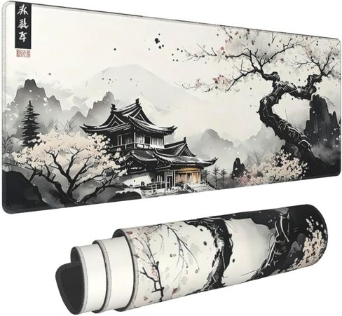 Japanese Grey and White Great Wave Mouse Pad Large Gaming Mousepad, Long Big XL Desk Mats Full Desk Keyboard Mat Computer Pad Desk Matt with Stitched Edges Non-Slip Desktop Mat, 31.5 * 11.8 in in Saudi Arabia