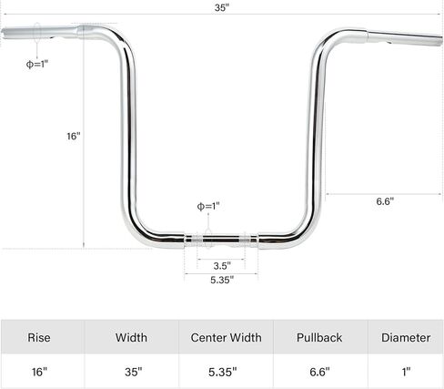XMTMOTO 16 inches Rise 1-1/4 inches Ape Hanger Handlebar fits for Harley-Davidson FLST, FXST, Sportster XL(including Throttle-by-wire models, and any Custom Application), XMT-BJ4484-NEW-1 in Kuwait