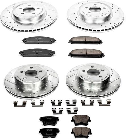 PowerStop Front and Rear Brake Kit for Chrysler 300 2005-23 |Dodge Challenger 2009-23 |Charger 2006-23 - Drilled and Slotted Disc Rotors with Carbon-Fiber Ceramic Brake Pads Replacement, K2853 in Kuwait