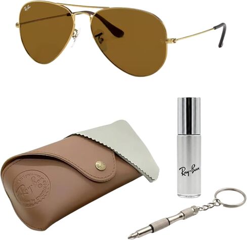 Ray-Ban RB3025 Classic Aviator Shape Sunglasses With Eyewear Kit Bundle - Adjustable Nose Pads - Ideal Formal and Casual Wear Retro Sunglasses in Saudi Arabia
