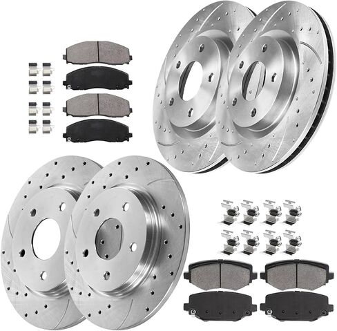12.99" Front and 12.91" Rear Brake Kit Replacement for Dodge Journey Grand Caravan 2012 2013 2014 2015 2016 2017 2018 2019 2020, Rotors and Brake Pads Front and Rear, Drilled Slotted Brakes in Kuwait
