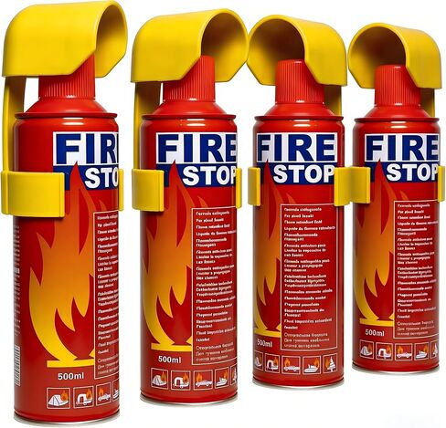 Fire Stop Spray 500ml 4-Pack - Multi-Purpose Aerosol Fire Extinguisher for Home, Kitchen & Car | Class A/B/C/K Portable Fire Suppression with Mounting Bracket, Non-Toxic & Mess-Free in Kuwait