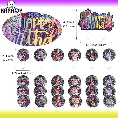 25PCS Neon Leopard Cupcake Toppers, Rainbow Cheetah Print Birthday Party Decorations for Jungle Animals Party Supplies in Saudi Arabia