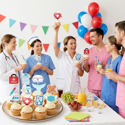 Nurse Cupcake Toppers, 24pcs Nurses Week Cake Decoration Nursing School Graduation Cupcake Toppers, Nurse Day Cupcake Toppers for Nursing School Celebration Supplies in Saudi Arabia