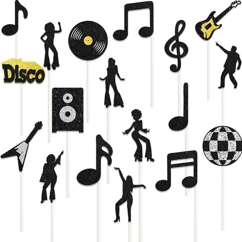 36 Pack 70's & 80's Disco Cupcake Toppers Black and Gold Glitter Dancing Cupcake Picks Disco Cupcake Decorations for Disco Theme Party Decorations Music Party Supplies in Saudi Arabia