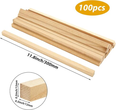 100PCS 1/2" x 12" Square Dowel Rods, Square Wooden Sticks for Crafts, Unfinished Wood Strips for Woodworking, Crafting, Home Decor, Model Making in Kuwait