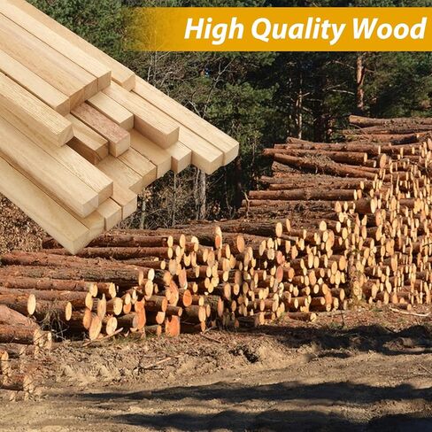 100PCS 1/2" x 12" Square Dowel Rods, Square Wooden Sticks for Crafts, Unfinished Wood Strips for Woodworking, Crafting, Home Decor, Model Making in Kuwait