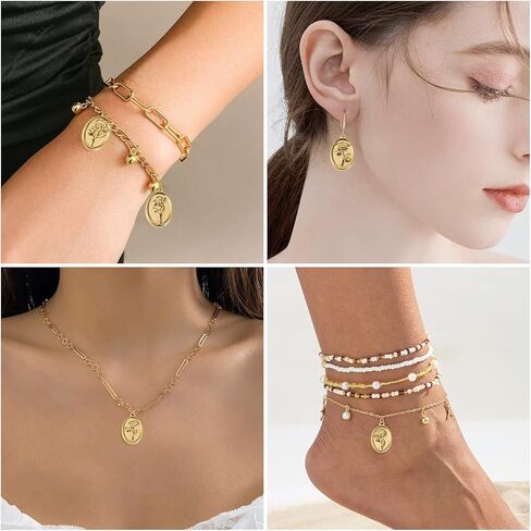 12Pcs Stainless Steel Real 18K Gold Plated Flower Charms - Golden Floral Charms 18x11.5x2mm Oval with Rose Pendants for DIY Crafts Jewelry Making Earring Necklace Keychains in Saudi Arabia