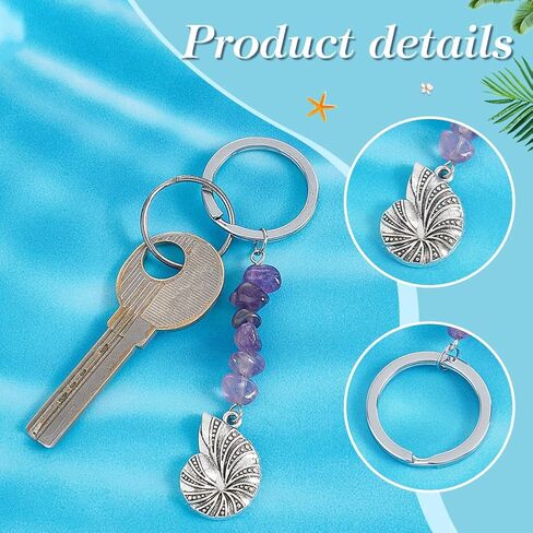 PH PandaHall 15pcs Gemstone Keychain, Sea Animal Charm Keyring Shell Mermaid Charm Pendants Key Chain with Split Keyring for Handbag Purse Phone Car Keys Birthday Christmas Party Favor Supplies in Kuwait