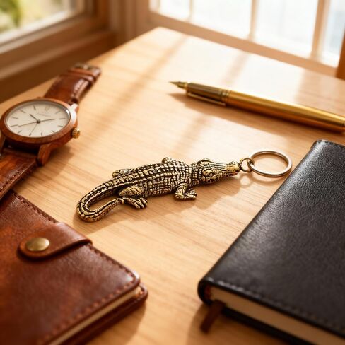 HOMSFOU Retro Mini Alligator Keychain Pendant Lightweight Brass Animal Charm for Keys Bags Accessories Vintage Decorative Keychain Hanging Ornament in Kuwait