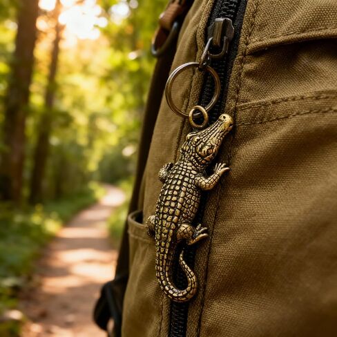 HOMSFOU Retro Mini Alligator Keychain Pendant Lightweight Brass Animal Charm for Keys Bags Accessories Vintage Decorative Keychain Hanging Ornament in Kuwait