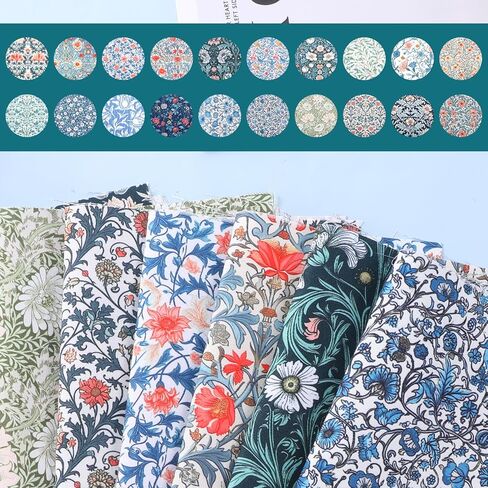 20Pcs Vintage Floral Fabric 10 x 10 Inch Quilting Patchwork Fabric Squares Precut Fat Quarter Bundles Sewing Fabrics for DIY Art Crafts Scrapbooking Hand Sewing Projects in Kuwait