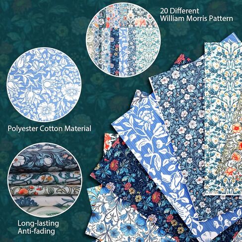 20Pcs Vintage Floral Fabric 10 x 10 Inch Quilting Patchwork Fabric Squares Precut Fat Quarter Bundles Sewing Fabrics for DIY Art Crafts Scrapbooking Hand Sewing Projects in Kuwait