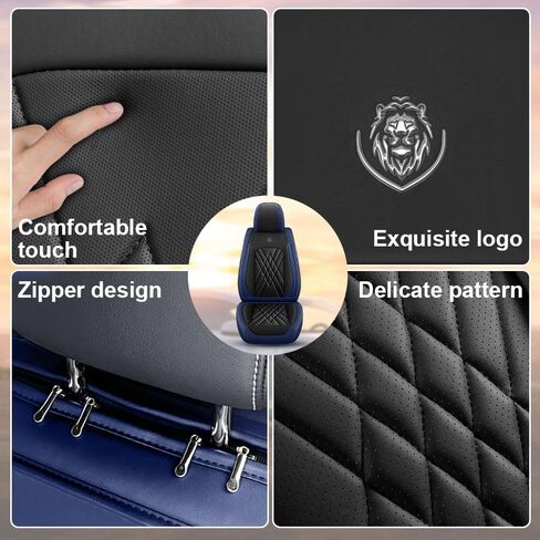 Car Seat Covers Compatible with Honda Cr-V 1999-2025, Leather Airbag Compatible 360°Full Wrapped Storage Pocket Zipper Design Easy to Clean Wear Resistant(Black Blue, Full Set) in Kuwait