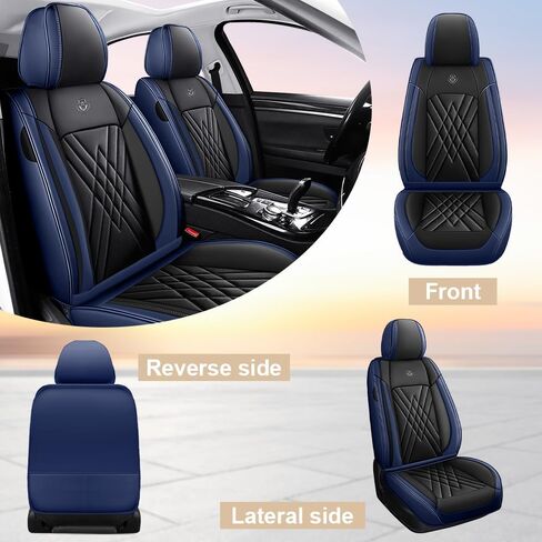 Car Seat Covers Compatible with Honda Cr-V 1999-2025, Leather Airbag Compatible 360°Full Wrapped Storage Pocket Zipper Design Easy to Clean Wear Resistant(Black Blue, Full Set) in Kuwait