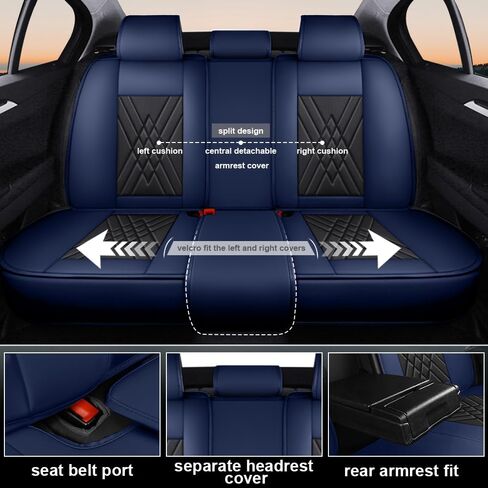 Car Seat Covers Compatible with Honda Cr-V 1999-2025, Leather Airbag Compatible 360°Full Wrapped Storage Pocket Zipper Design Easy to Clean Wear Resistant(Black Blue, Full Set) in Kuwait