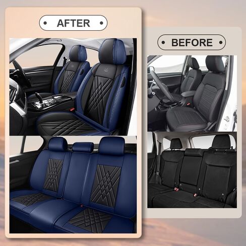 Car Seat Covers Compatible with Honda Cr-V 1999-2025, Leather Airbag Compatible 360°Full Wrapped Storage Pocket Zipper Design Easy to Clean Wear Resistant(Black Blue, Full Set) in Kuwait