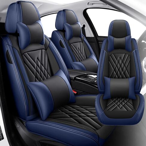 Car Seat Covers Compatible with Honda Cr-V 1999-2025, Leather Airbag Compatible 360°Full Wrapped Storage Pocket Zipper Design Easy to Clean Wear Resistant(Black Blue, Full Set) in Kuwait