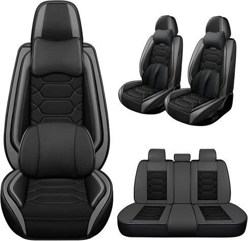 Car Seat Covers Full Set for Hyundai Accent 2002-2022,Durable Waterproof Luxury Universal,Easy to Install Napa Leather Cover Set for Cars,Full Seats,Black Red in Saudi Arabia