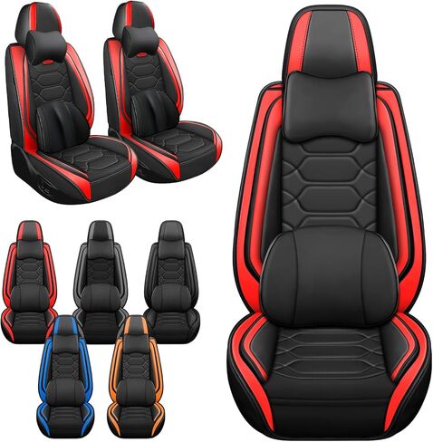 Car Seat Covers Full Set for Hyundai Accent 2002-2022,Durable Waterproof Luxury Universal,Easy to Install Napa Leather Cover Set for Cars,Full Seats,Black Red in Saudi Arabia