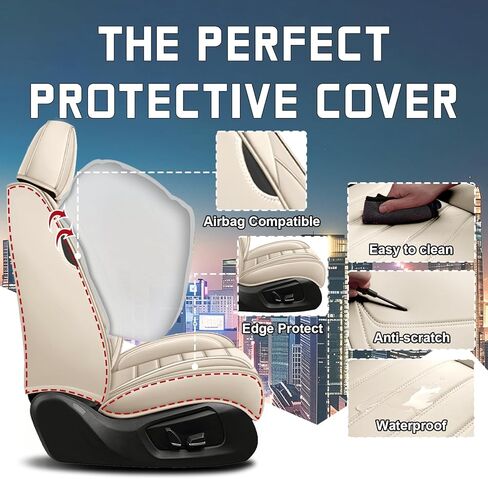 Car Seat Cover Full Set for Honda Odyssey Seat Covers 2000-2025, Nappa Leather Waterproof Seat Covers for Cars, Airbag Compatible, Universal Automotive Seat Covers(Standard 5 Seats/Beige) in Saudi Arabia