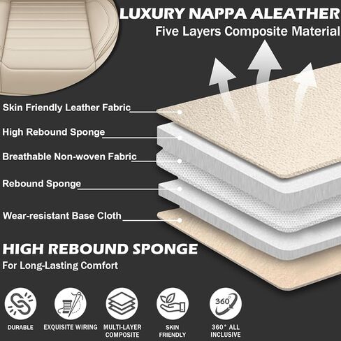 Car Seat Cover Full Set for Honda Odyssey Seat Covers 2000-2025, Nappa Leather Waterproof Seat Covers for Cars, Airbag Compatible, Universal Automotive Seat Covers(Standard 5 Seats/Beige) in Saudi Arabia