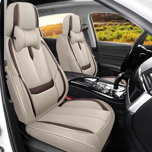 Fit for Mercedes-Benz GLK-Class Seat Covers Full Set 2010-2015, Full Coverage Customized, Premium Leather Waterproof Stain-Resistant Easy Install(Beige&Brown/Standard 5 Seats) in Saudi Arabia