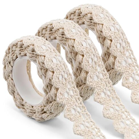 3 Pack Lace Washi Tape 0.6" Wide 2 Yards Self-Adhesive Ivory Lace Ribbon Vintage Masking Decorative Crochet Ribbon for Craft Scrapbook DIY Wedding Bridal Gifts Decoration Card Making(Beige) in Kuwait