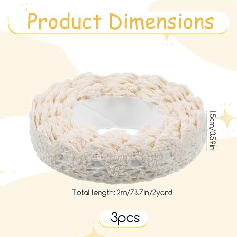 3 Pack Lace Washi Tape 0.6" Wide 2 Yards Self-Adhesive Ivory Lace Ribbon Vintage Masking Decorative Crochet Ribbon for Craft Scrapbook DIY Wedding Bridal Gifts Decoration Card Making(Beige) in Kuwait
