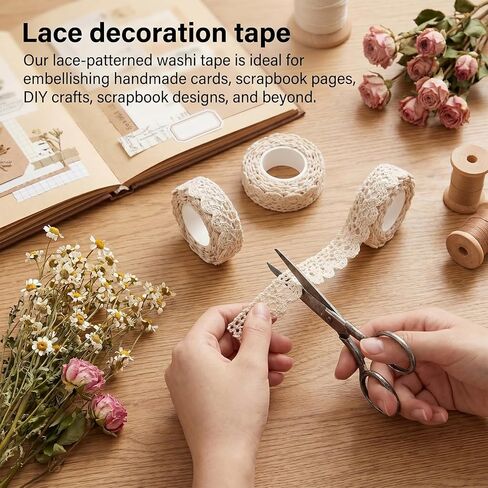 3 Pack Lace Washi Tape 0.6" Wide 2 Yards Self-Adhesive Ivory Lace Ribbon Vintage Masking Decorative Crochet Ribbon for Craft Scrapbook DIY Wedding Bridal Gifts Decoration Card Making(Beige) in Kuwait