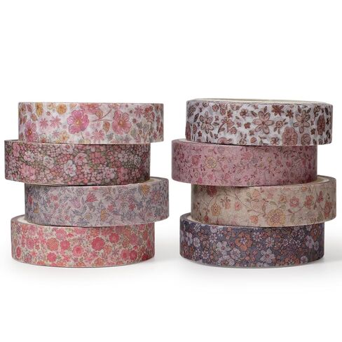 8 Rolls Washi Tape Set, Vintage Washi Tapes Decorative Masking Tape for Journaling Scrapbook DIY Crafts Wrapping (Flowers) in Saudi Arabia