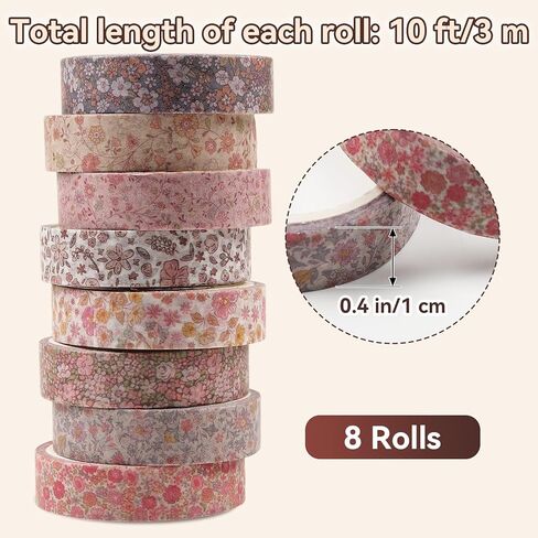 8 Rolls Washi Tape Set, Vintage Washi Tapes Decorative Masking Tape for Journaling Scrapbook DIY Crafts Wrapping (Flowers) in Saudi Arabia