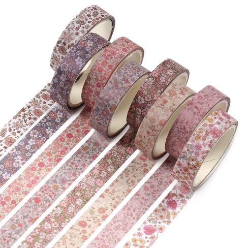 8 Rolls Washi Tape Set, Vintage Washi Tapes Decorative Masking Tape for Journaling Scrapbook DIY Crafts Wrapping (Flowers) in Saudi Arabia
