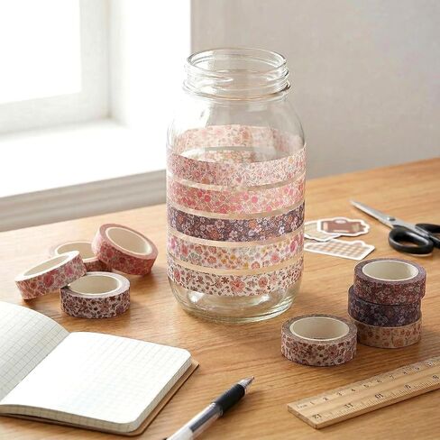 8 Rolls Washi Tape Set, Vintage Washi Tapes Decorative Masking Tape for Journaling Scrapbook DIY Crafts Wrapping (Flowers) in Saudi Arabia
