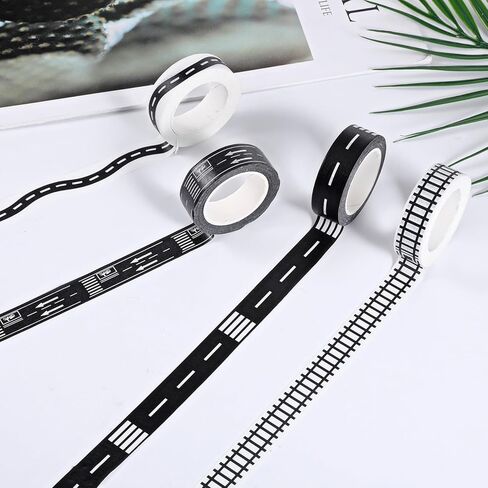 4 Rolls Race Track Tape, Removable Road Tape Highway Washi Tapes Set Black Roadway Track Tapes Car Road Stickers for DIY Craft Art Journal Scrapbook Planner Wrapping, 15mm X 10m (9/16" X 33') in Saudi Arabia