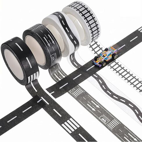 4 Rolls Race Track Tape, Removable Road Tape Highway Washi Tapes Set Black Roadway Track Tapes Car Road Stickers for DIY Craft Art Journal Scrapbook Planner Wrapping, 15mm X 10m (9/16" X 33') in Saudi Arabia