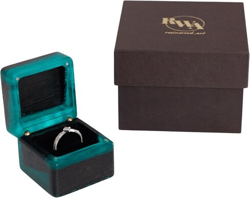 MUSE - Emerald Green Resin & Wood Engagement Ring Box | Wooden Proposal Rings Holder | Small Jewelry Boxes for Wedding Ceremonies in Saudi Arabia