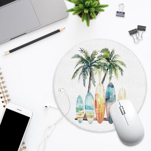Coastal Beach Surfboard Mouse Pad for Desk, Tropical Palm Tree Surfing Ocean Mousepad for Work Wireless Mouse Computers Laptop Desk Accessories, Surfing Gifts, 7.9x7.9 Inch in Saudi Arabia
